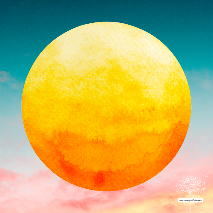 Photo of the sun in front of a sunrise background.