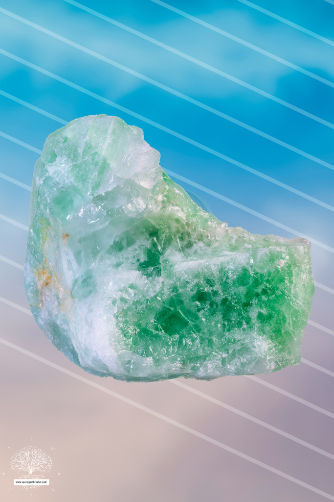 Photo of aventurine in front of a sky background. 