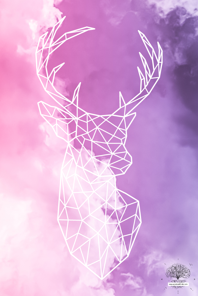 Photo of a stag graphic in front of a dreamy cloudy background. 