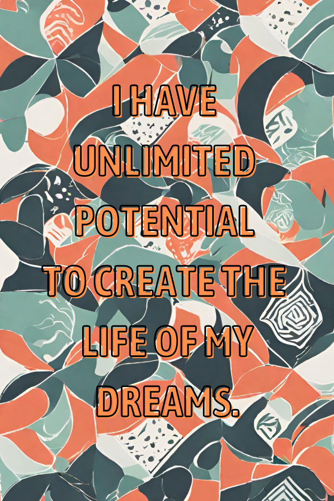 A free phone wallpaper with orange and blue shapes, with an affirmation quote on the image. The background is AI generated. 