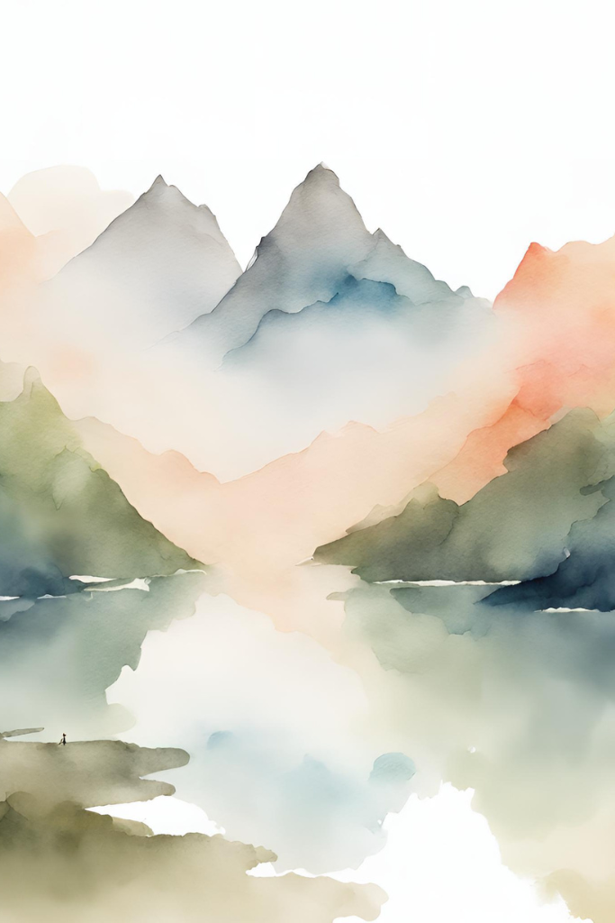 Watercolor phone wallpaper of mountains. It is AI generated. 