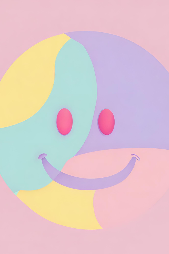 Wallpaper background of a pastel multicolored smiley face, generated using AI