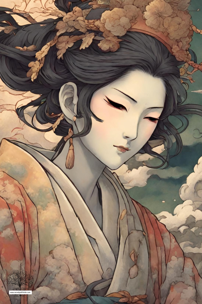 AI generated photo of Benzaiten from Japanese folklore, in the classic anime style.