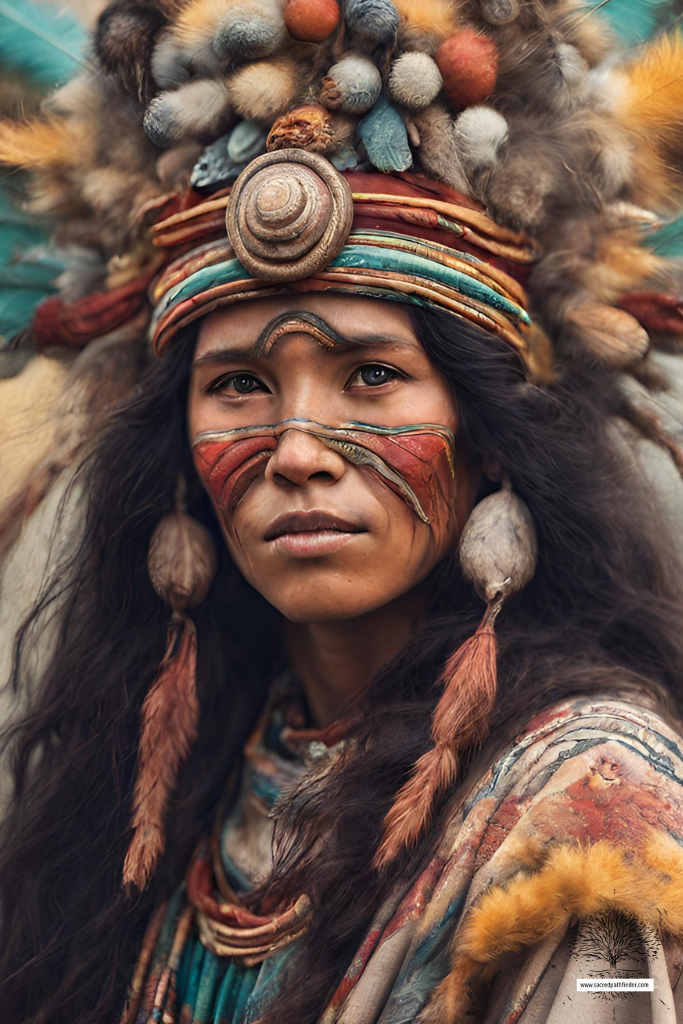 AI generated photo of an Andean woman, representing Pachamama.