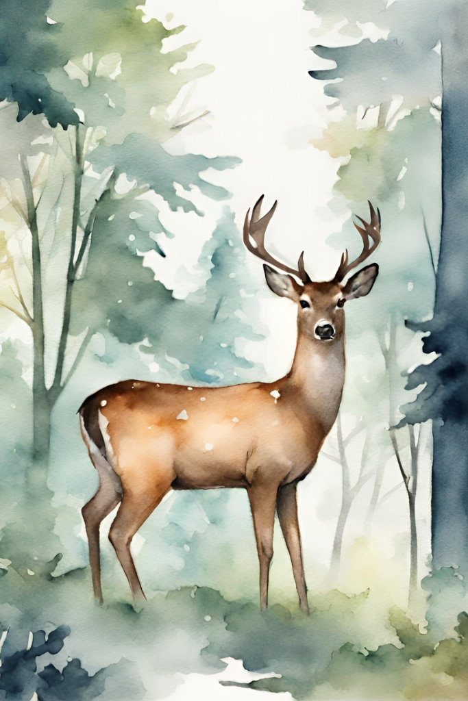 AI generated watercolor photo of a stag in a forest