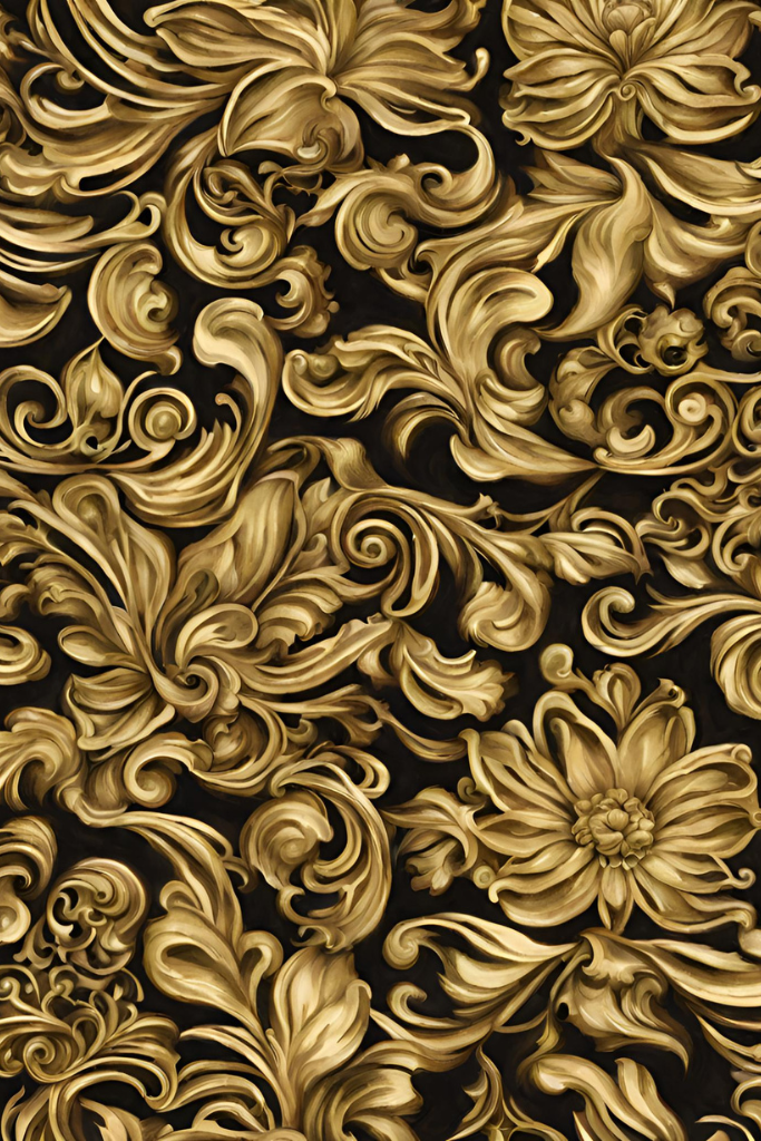 AI generated photo of gold flowers and embellishments, in a pattern