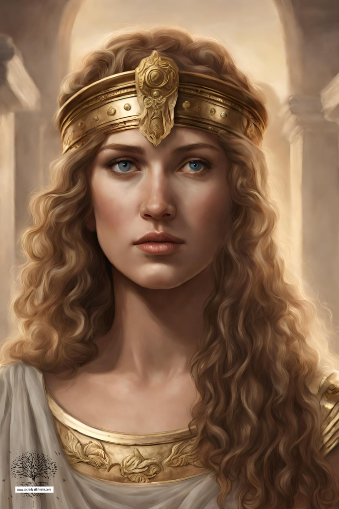 closeup ai photo of helen of troy, wearing a gold crown