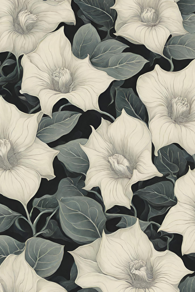 AI generated photo of moonflowers in a pattern.