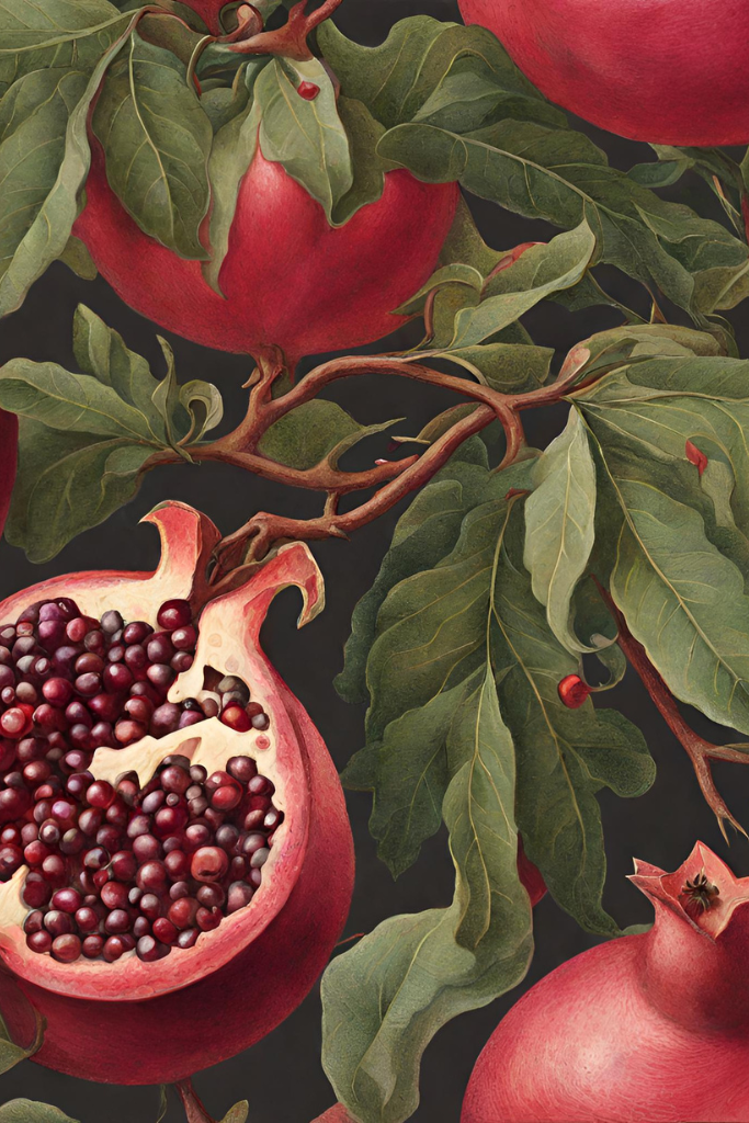 AI generated image of a closeup of a pomegrante tree