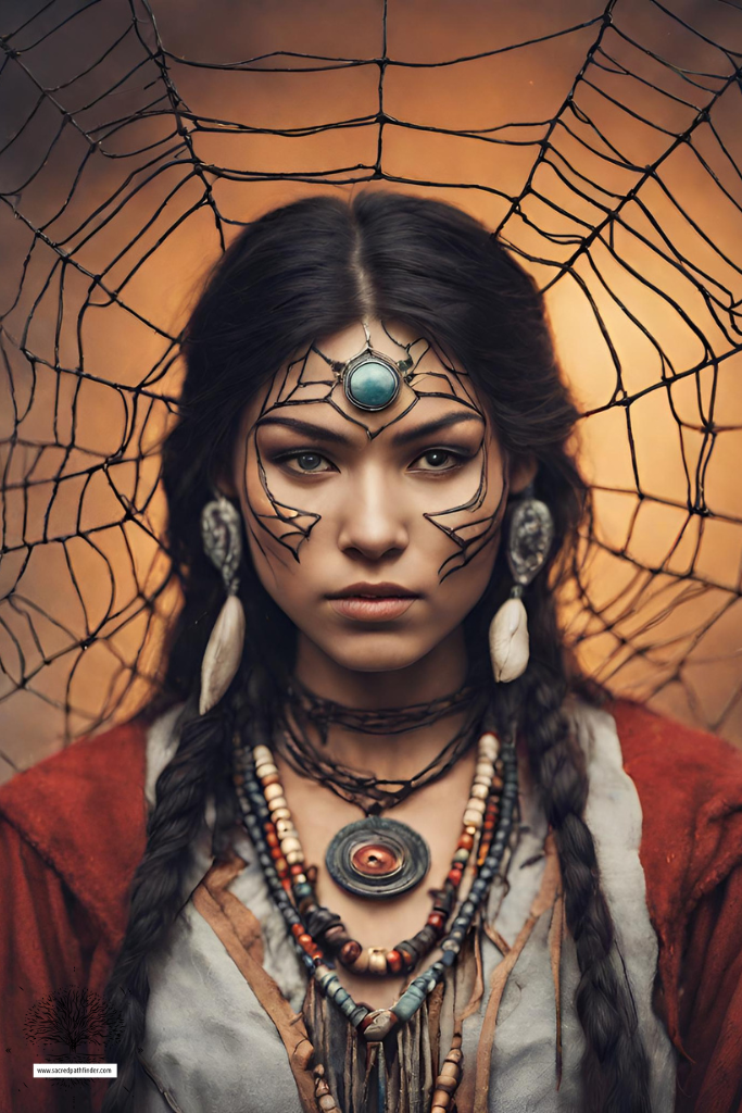 AI generated photo of Spider-Woman from Native American folklore. 