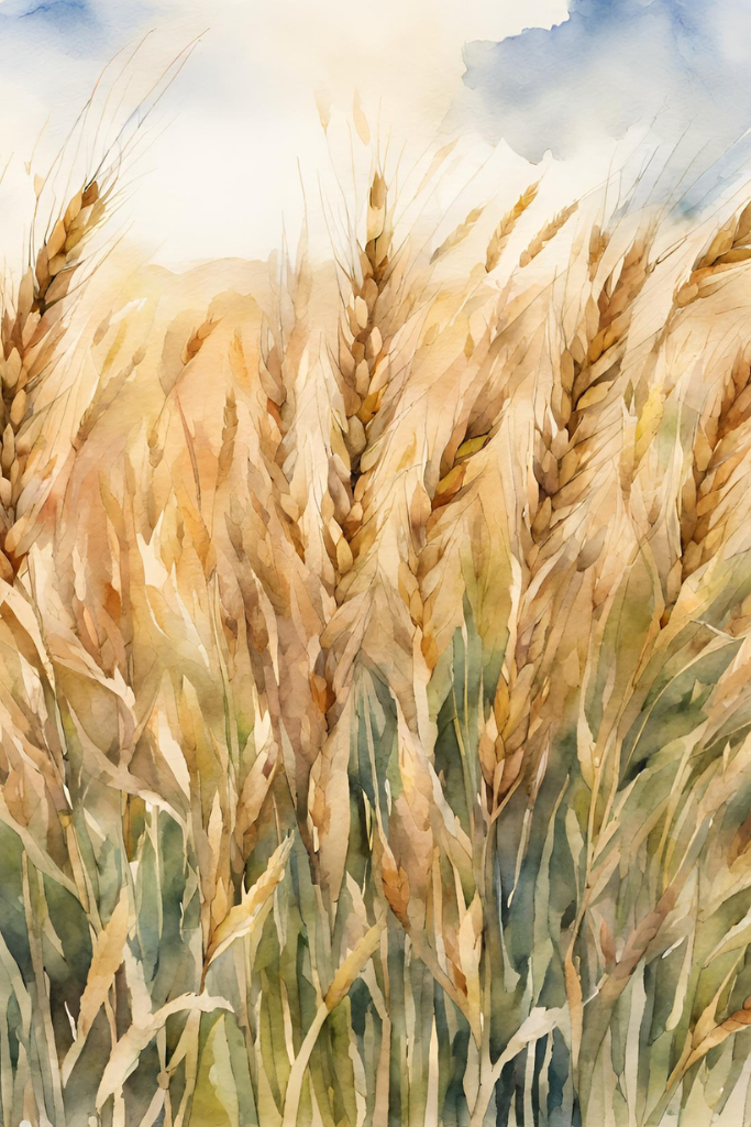 AI generated watercolor photo of a wheat field