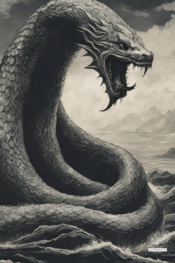 AI generated photo of Jörmungandr, a giant serpent in Norse mythology.