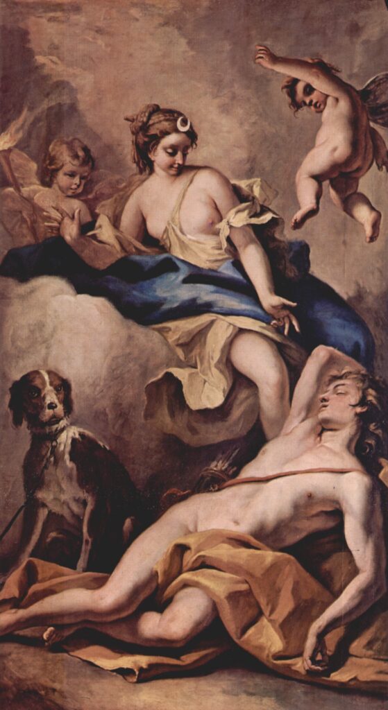 Famous painting, Selene and Endymion, by Sebastiano Ricci. 