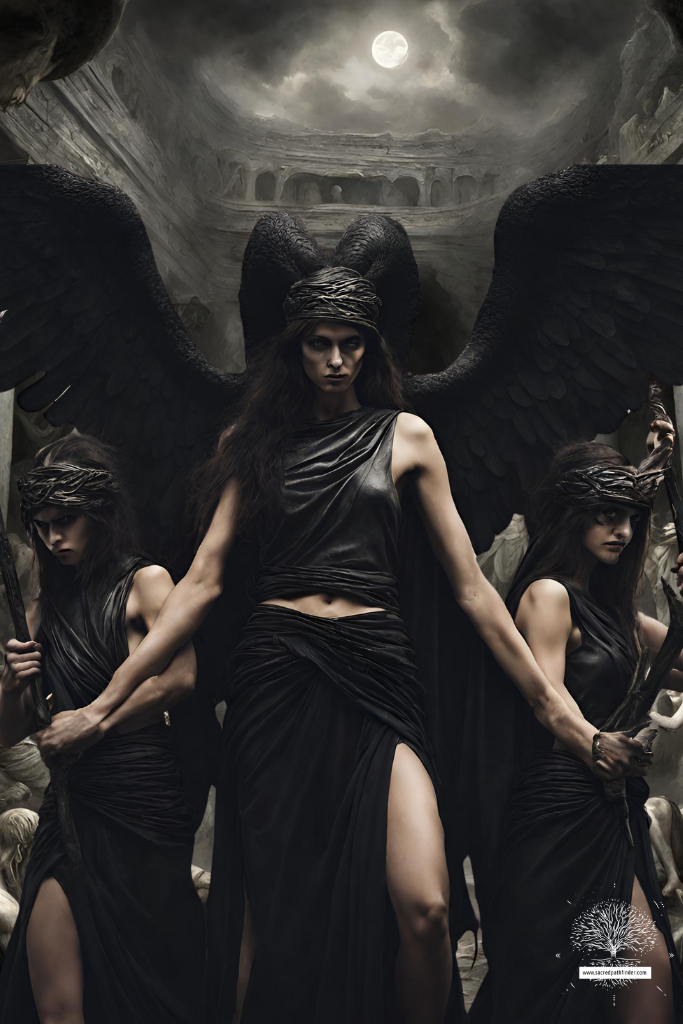 AI generated photo of the furies from greek mythology in the underworld