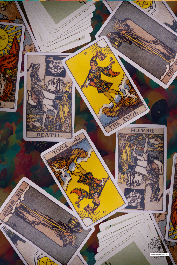 Photo of tarot cards in the top of the screen and bottom of the screen. 