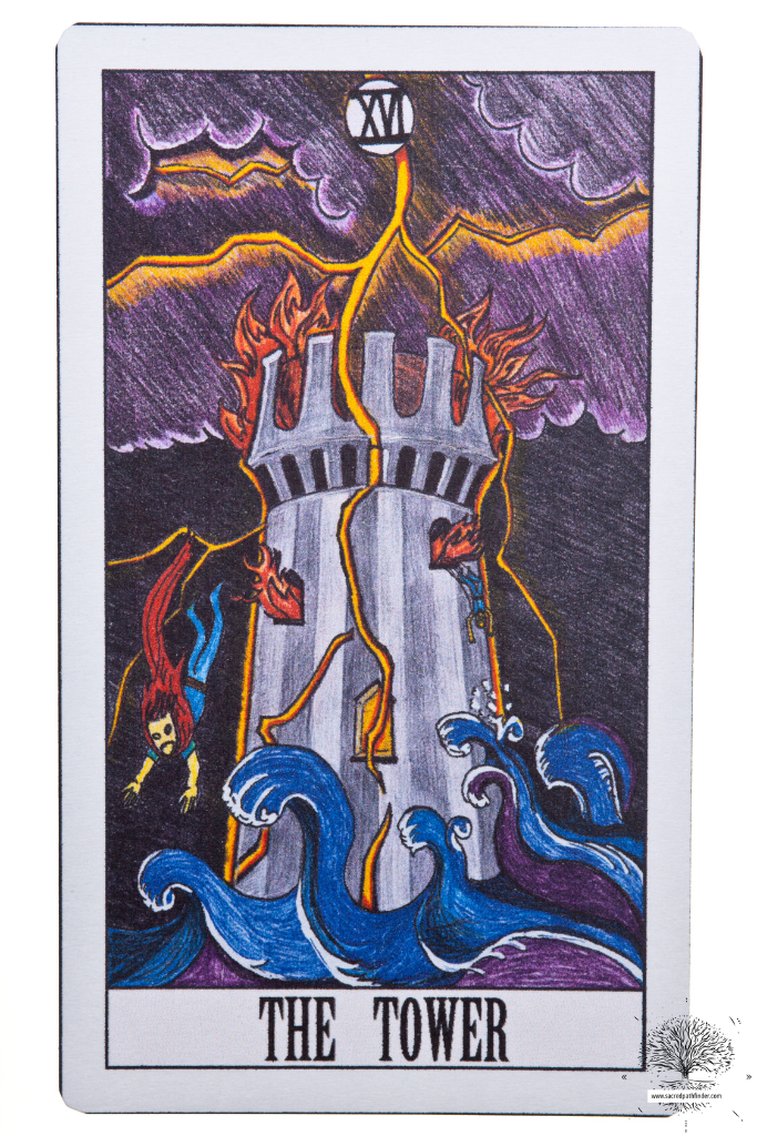 Photo of the Tower tarot card. It's a close up.