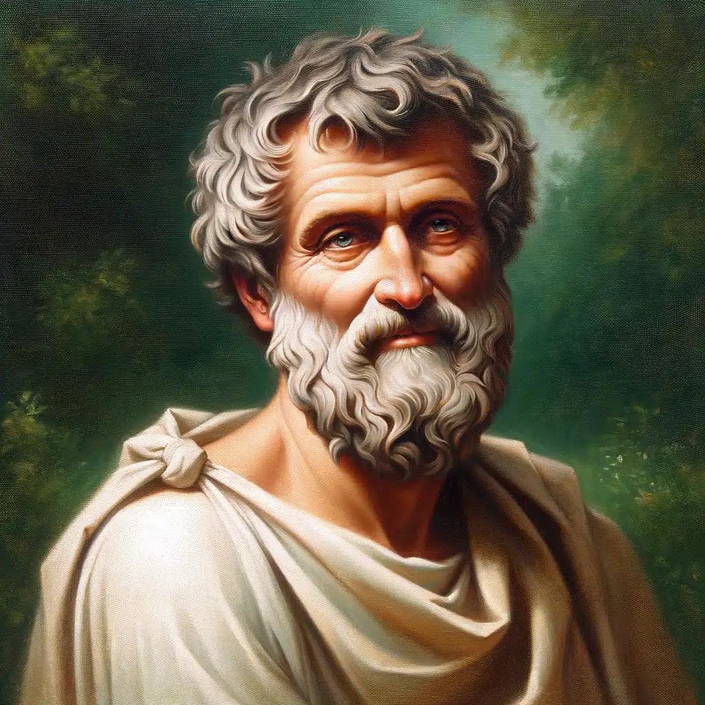AI generated photo of an oil painting of the philosopher, Epicurus