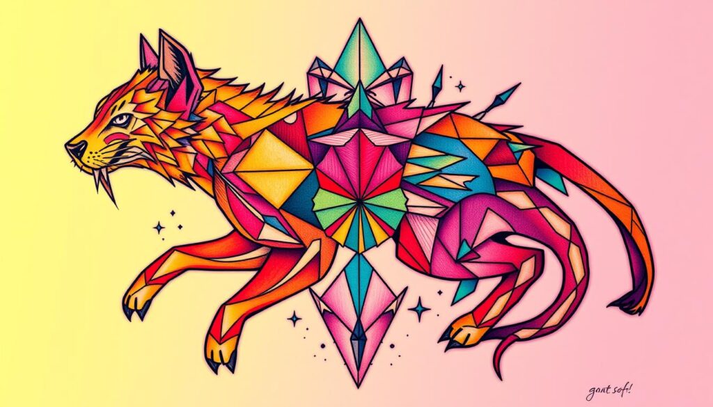 color theory in geometric animal tattoos