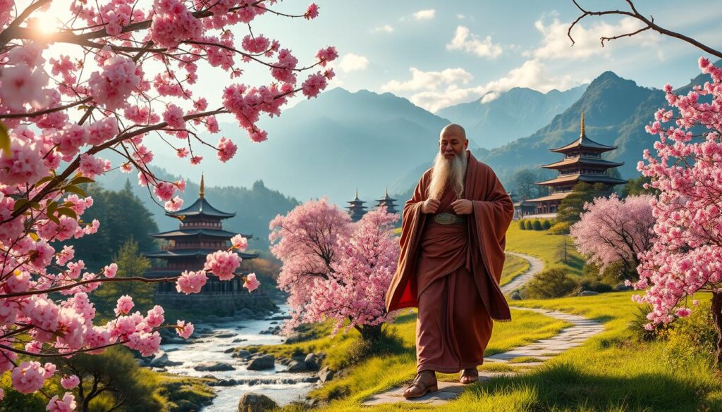 Bodhidharma's journey in spring legends and myths